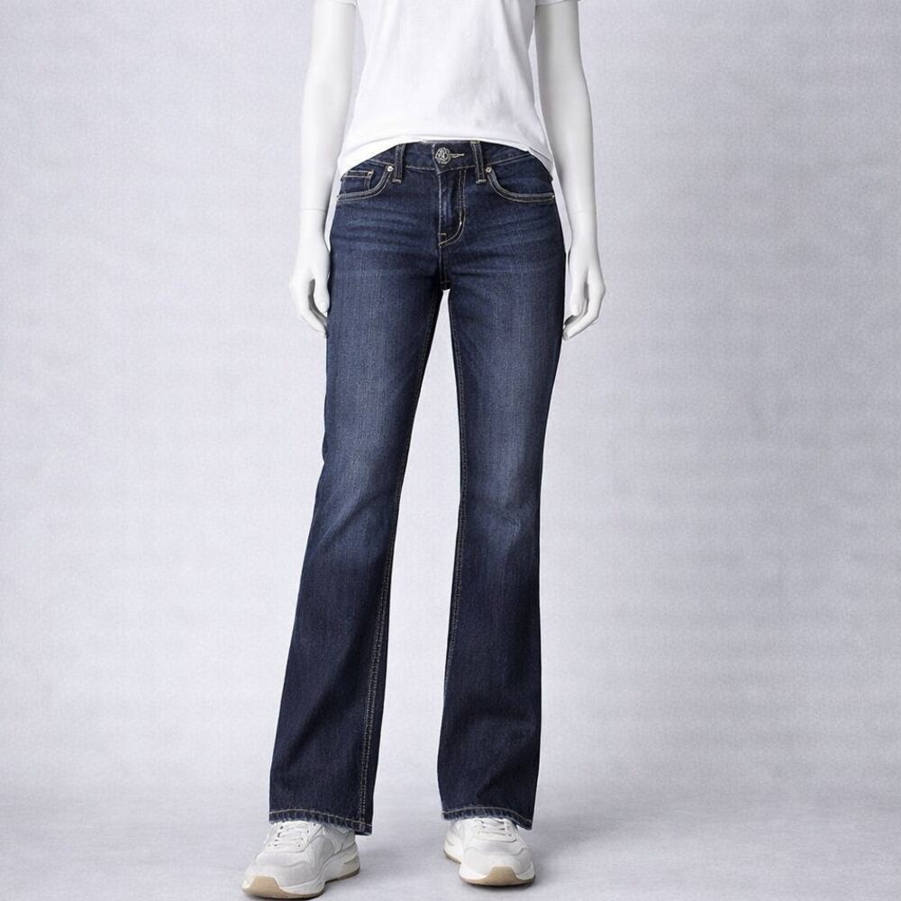 Silver Jeans Lola 17 Bootcut Dark Wash Mid Rise Studded Denim 32x28 western y2k